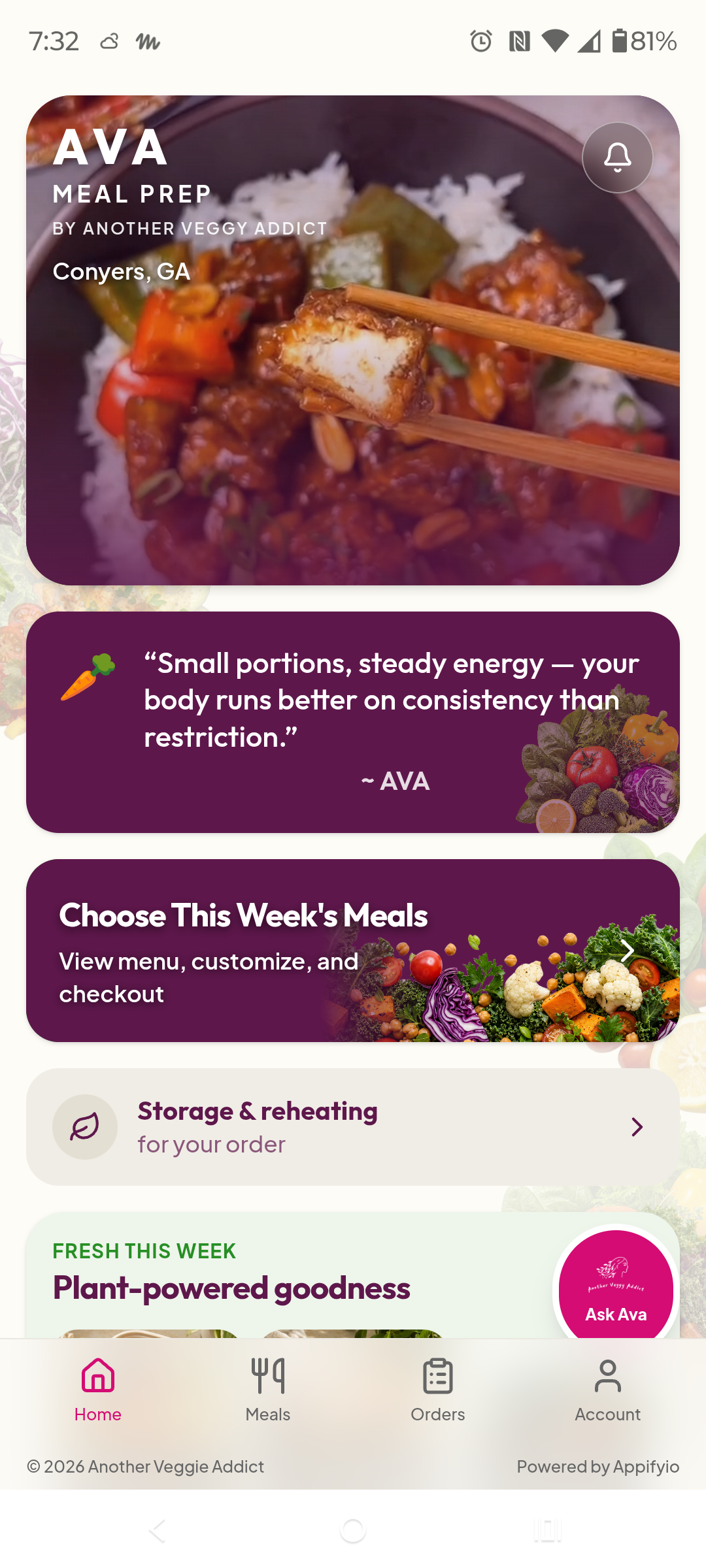 AVA Meal Prep food ordering app